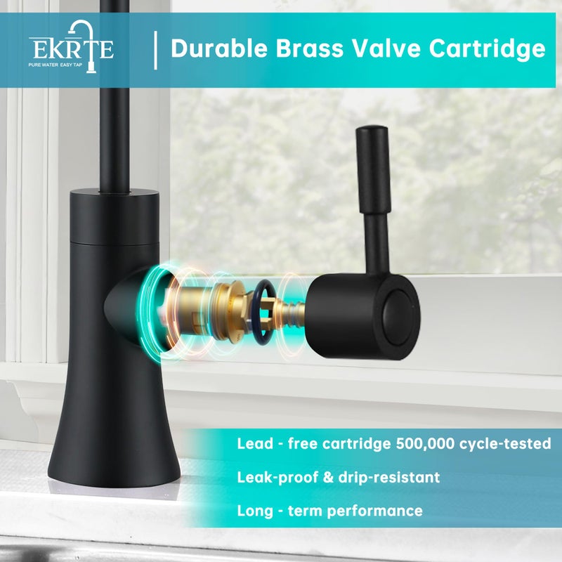 EKRTE Matte Black Drinking Water Faucet for Kitchen Sink, Brass Kitchen Water Filter Faucet,Commercial Water Filtration Faucet for Under Sink Water Filter System, Solid Brass RO Faucet in Matte Black - Image 5